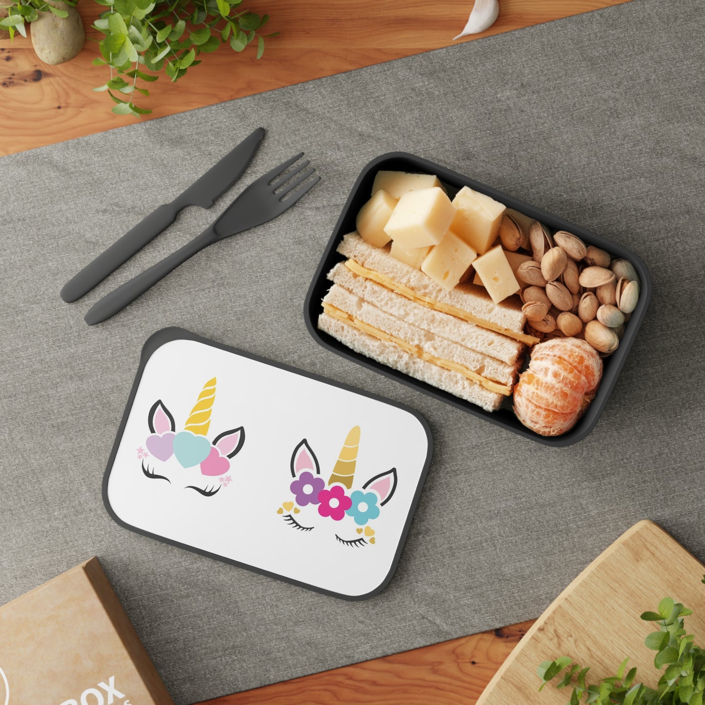 PLA unicorn Bento Box with Band and Utensils