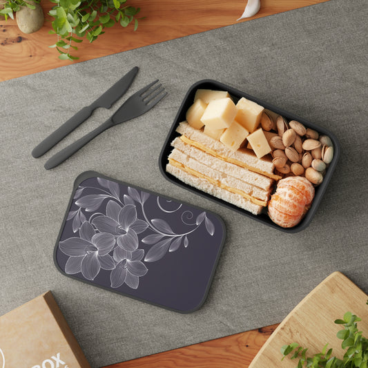 Flower Bento Box with Band and Utensils