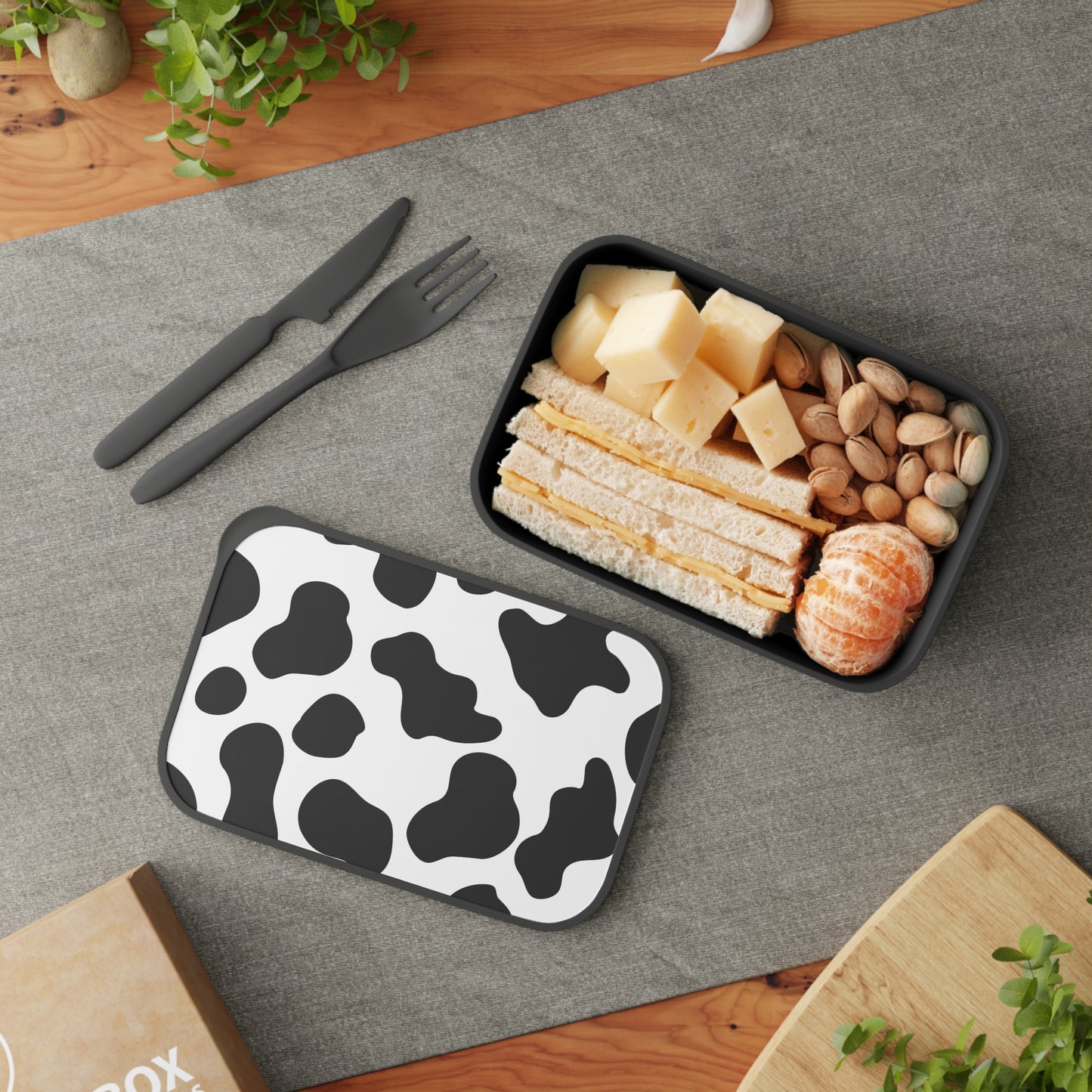 Cow Bento Box with Band and Utensils